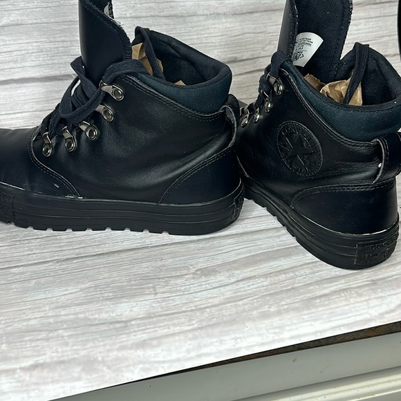 Converse ( Chucks ) All Black leather high top (Monochrome) men’s 9 women 7 - Picture 8 of 16